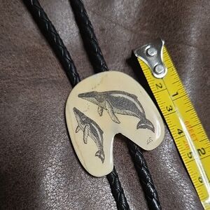 Sue Bates Whale Design Bolo Tie - Black and Cream